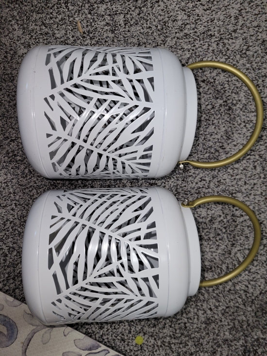 Source Unknown Other - 2 White Cutout Leaf Metal Lanterns with Gold Handle - Home Accents